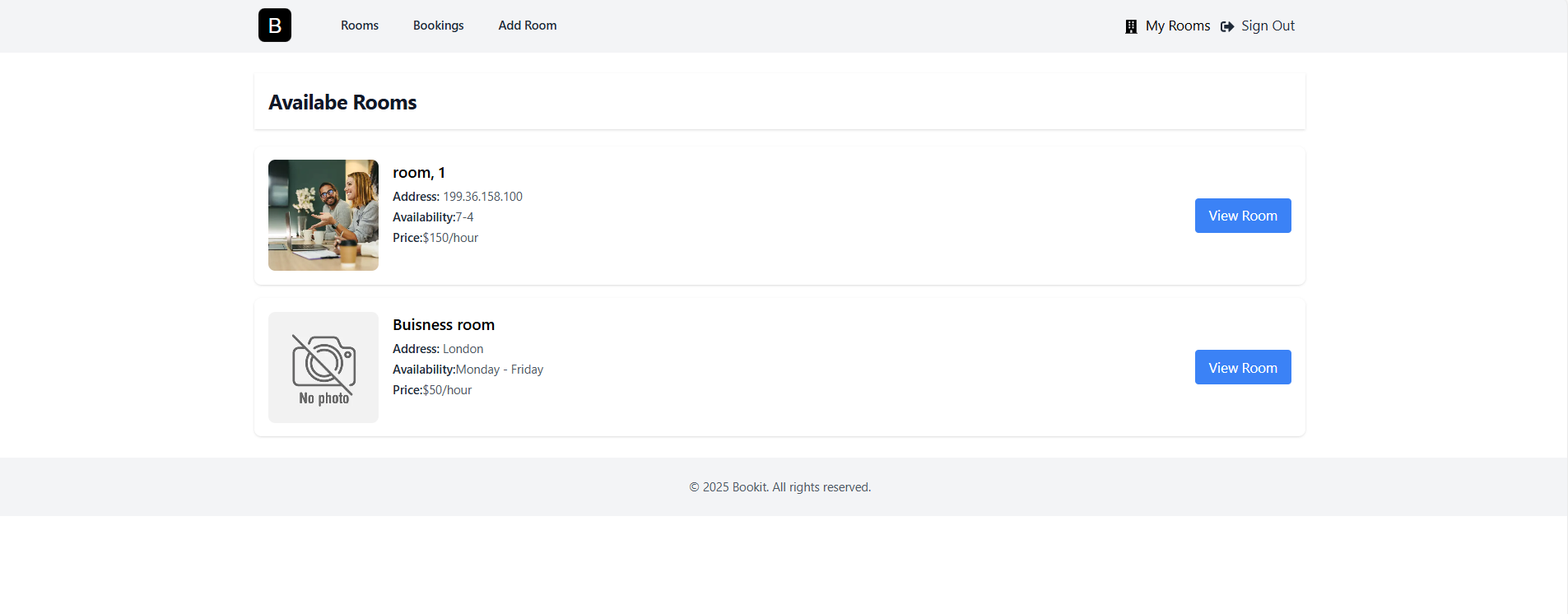 Room Booking App project screenshot